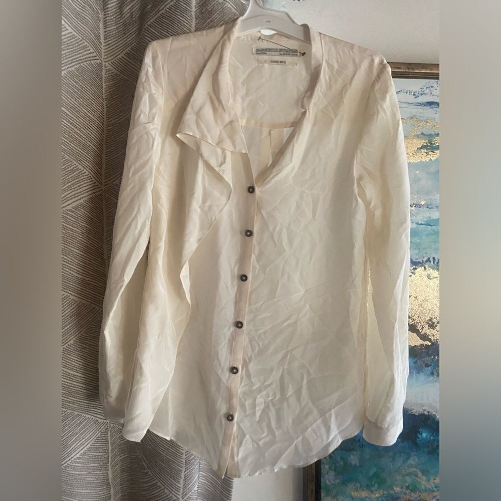 All Saints Womens Beige 100% Silk Shirt Long Sleeve Size US 4